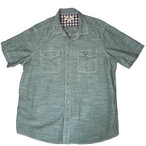 Woolrich Mens 100% Cotton Button Up Shirt Green Chambray Short Sleeve SZ XL
